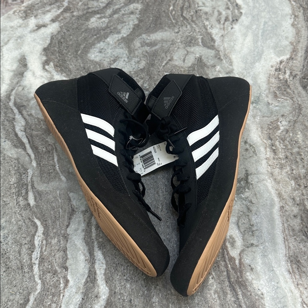 NWT Adidas HVC Wrestling Shoes Sneakers Black White Lightweight Grappling Sz 16 - Picture 6 of 10